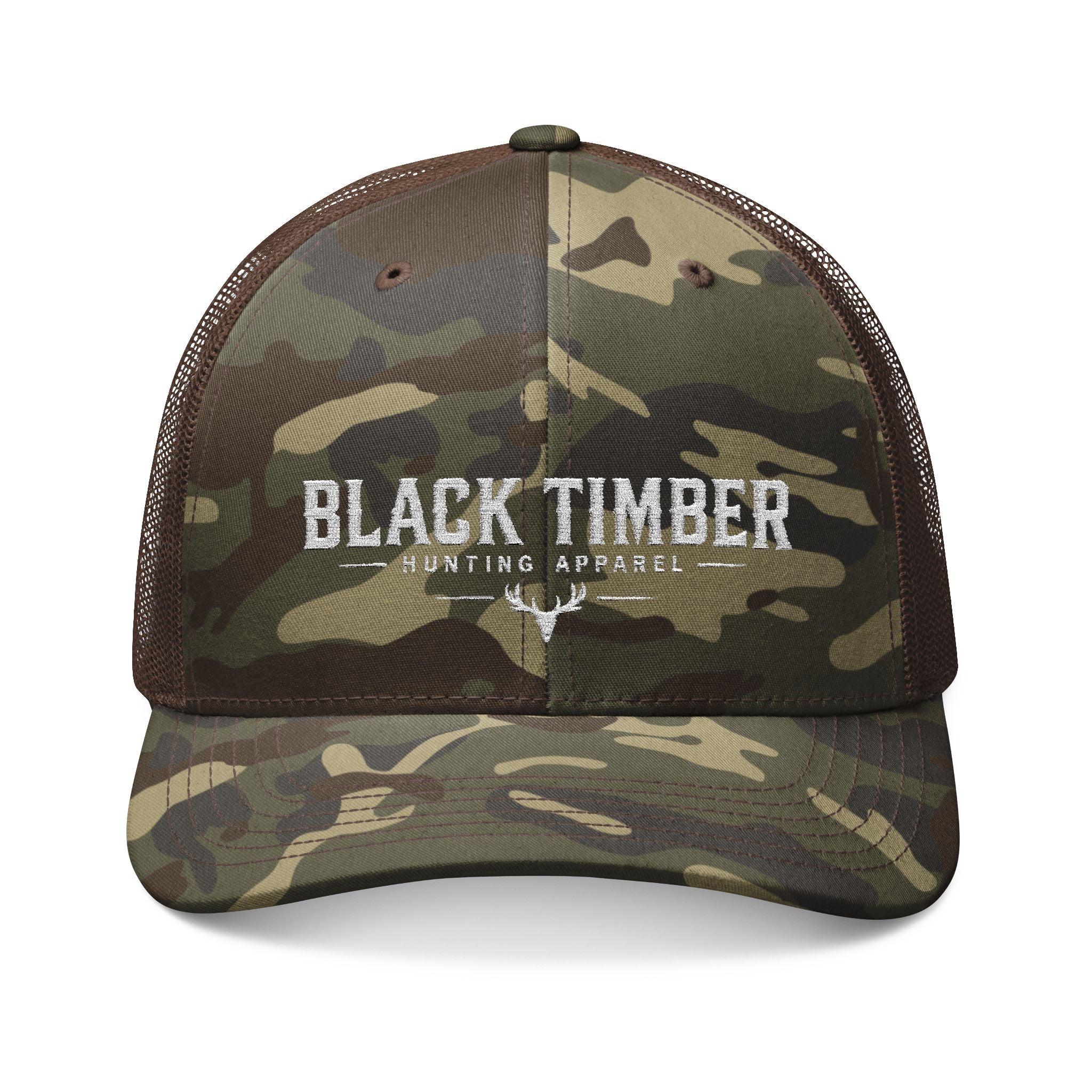 Camo Trucker Hat — "Black Timber" Embroidered Mesh Cap