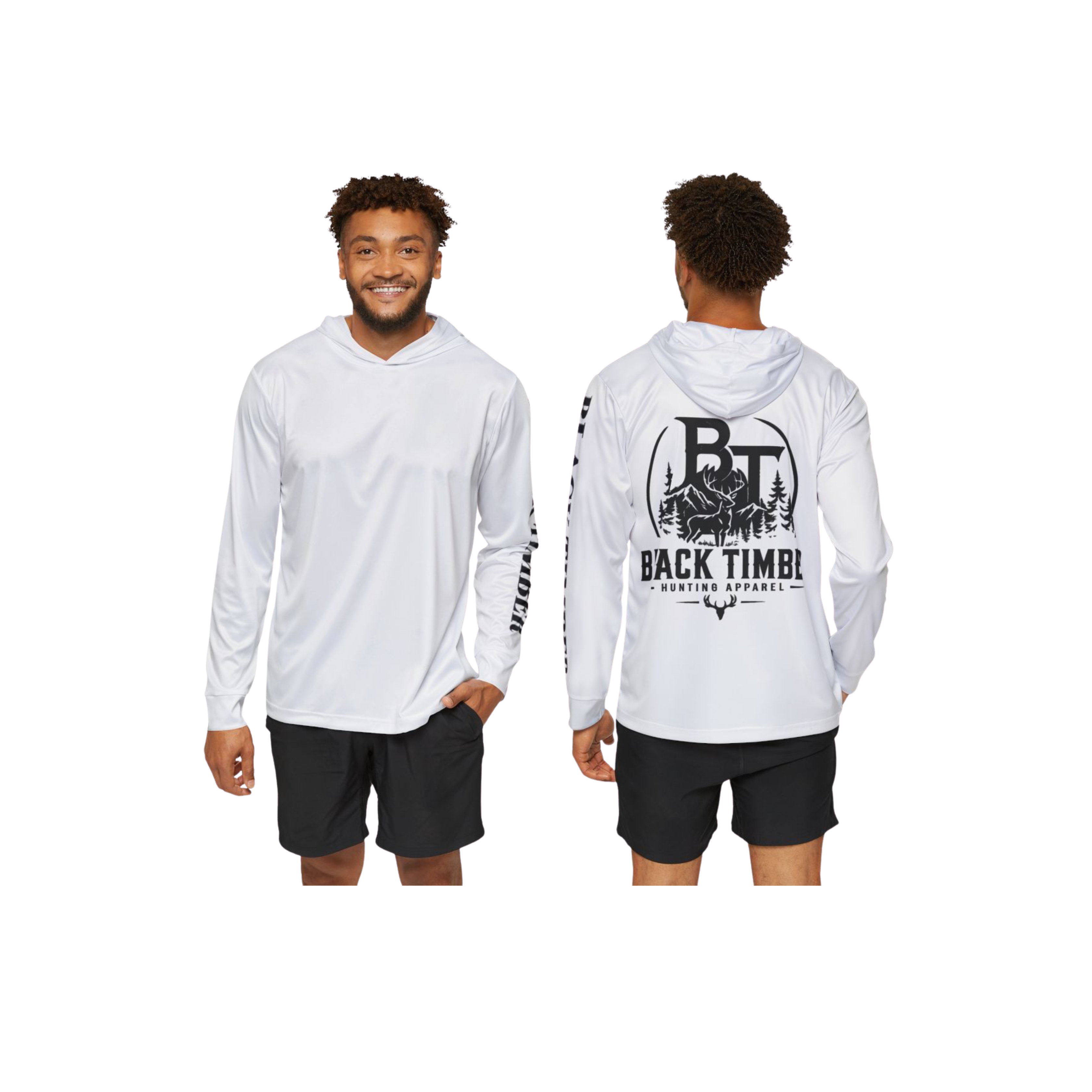 Black Timber Hunting Hoodie — Men's Sports Warmup Hooded Shirt with BT Logo