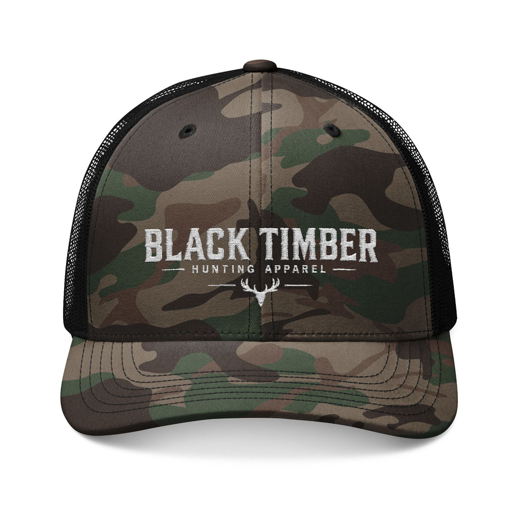 Camo Trucker Hat — "Black Timber" Embroidered Mesh Cap